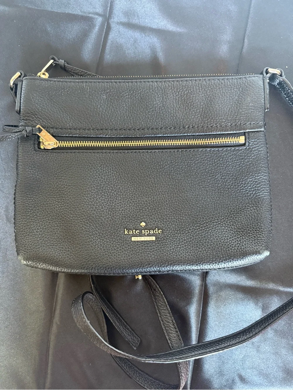 Kate Spade New York Black Pebbled Leather Crossbody Bag Gold Hardware